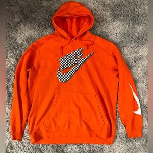 Nike Sweatshirt Pullover Hoodie Checker Big Logo Orange Sweatshirt Size XXL
